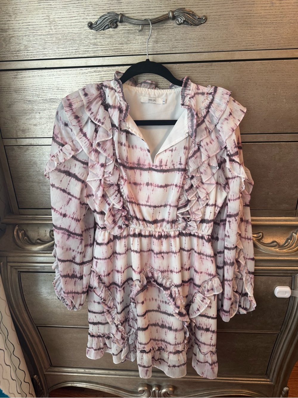 Pink Tie-Dye Ruffle Long Sleeve Dress
